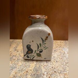 Vintage Beautiful Handmade Bird & Flowers Signed Mexican Pottery Vase